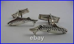 Scottish 1980s Ola Gorie 925 Sterling Silver Trout Salmon Cufflinks