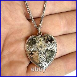Scottish 925 Silver Granite Pendant Love Heart Necklace / Victorian Antique