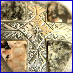 Scottish 925 Silver Granite Pendant Love Heart Necklace / Victorian Antique