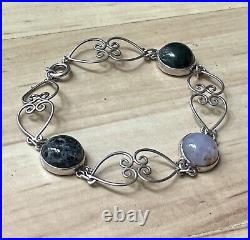 Scottish 925 Sterling Silver & Agate Cabochon Toggle Bracelet John Hart