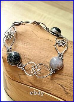 Scottish 925 Sterling Silver & Agate Cabochon Toggle Bracelet John Hart