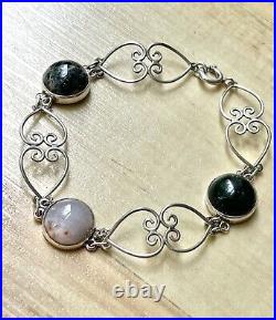 Scottish 925 Sterling Silver & Agate Cabochon Toggle Bracelet John Hart