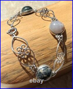 Scottish 925 Sterling Silver & Agate Cabochon Toggle Bracelet John Hart