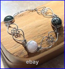 Scottish 925 Sterling Silver & Agate Cabochon Toggle Bracelet John Hart