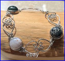 Scottish 925 Sterling Silver & Agate Cabochon Toggle Bracelet John Hart