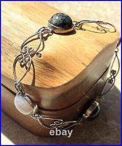 Scottish 925 Sterling Silver & Agate Cabochon Toggle Bracelet John Hart