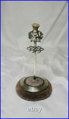 Scottish Agate Thistle Hatpin Stand Holder Sterling Silver 1907 Adie & Lovekin