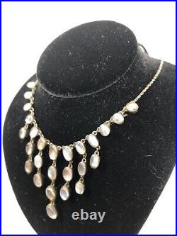 Scottish Antique Moonstone Bib Necklace Sterling Silver Necklace