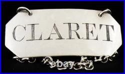 Scottish Antique Sterling Silver CLARET Decanter Label, Dick & Robertson c. 1796 Scottish Antique Sterling Silver CLARET Decanter Label, Dick & Robertson c. 1796