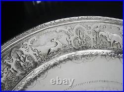 Scottish Antique Sterling Silver Wild Animal Salver, Glasgow 1876, James Reid