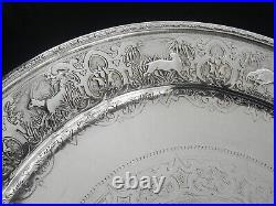 Scottish Antique Sterling Silver Wild Animal Salver, Glasgow 1876, James Reid