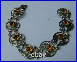 Scottish Antique/Vintage Citrine Thistle Sterling Silver 925 Bracelet W. B. &s