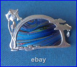 Scottish Art Nouveau Silver Brooch c. 1980s Pat Cheney John Ditchfield Glass