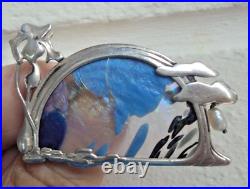 Scottish Art Nouveau Silver Brooch c. 1980s Pat Cheney John Ditchfield Glass