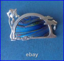 Scottish Art Nouveau Silver Brooch c. 1980s Pat Cheney John Ditchfield Glass