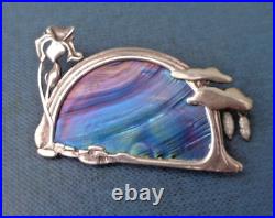 Scottish Art Nouveau Silver Brooch c. 1980s Pat Cheney John Ditchfield Glass