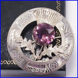 Scottish Celtic Amethyst Thistle Flower Sterling Silver vintage Brooch Pin