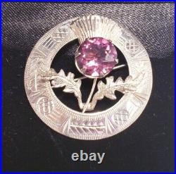 Scottish Celtic Amethyst Thistle Flower Sterling Silver vintage Brooch Pin