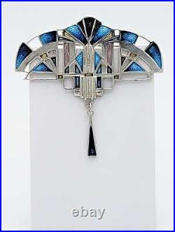 Scottish Designer Pat Cheney Malcolm Gray Sterling Enamel HUGE Art Deco Brooch