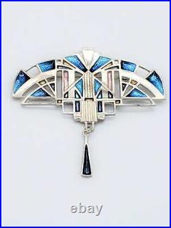 Scottish Designer Pat Cheney Malcolm Gray Sterling Enamel HUGE Art Deco Brooch