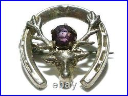 Scottish Designer W. Bs Sterling Silver Deco Amethyst Deer Animal Brooch Pin