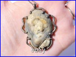 Scottish Edinburgh 1975 Silver Mounted Natural Stone Pendant Necklace 20 Chain