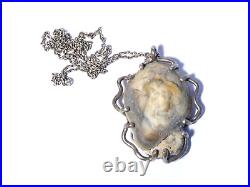 Scottish Edinburgh 1975 Silver Mounted Natural Stone Pendant Necklace 20 Chain