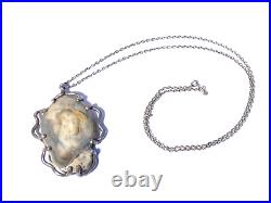 Scottish Edinburgh 1975 Silver Mounted Natural Stone Pendant Necklace 20 Chain