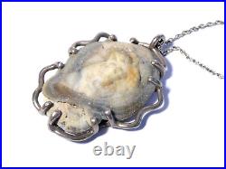 Scottish Edinburgh 1975 Silver Mounted Natural Stone Pendant Necklace 20 Chain