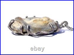 Scottish Edinburgh 1975 Silver Mounted Natural Stone Pendant Necklace 20 Chain