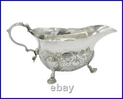 Scottish George II Sterling Silver Floral Sauce Boat Antique c1745 Edinburgh