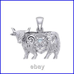 Scottish Highland Cow Thistle 925 Sterling Silver Pendant by Peter Stone Jewelry