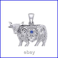 Scottish Highland Cow Thistle 925 Sterling Silver Pendant by Peter Stone Jewelry