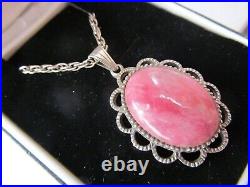 Scottish Isla Rose Agate Chester Sterling Silver 1927 Necklace 24 Rope Chain