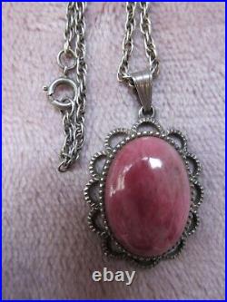 Scottish Isla Rose Agate Chester Sterling Silver 1927 Necklace 24 Rope Chain