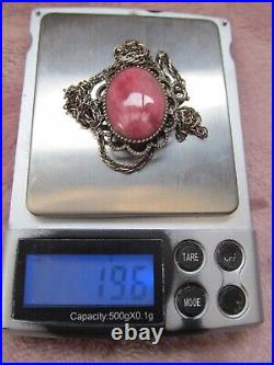 Scottish Isla Rose Agate Chester Sterling Silver 1927 Necklace 24 Rope Chain