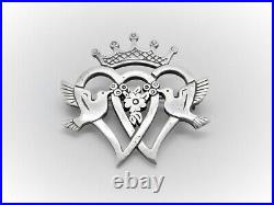 Scottish LUCKENBOOTH BROOCH Double Heart Dove Flower Silver Pin Hallmark M. Gray