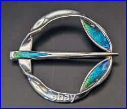 Scottish Malcolm Gray Sterling Silver And Enamel Celtic Fibula Style Brooch