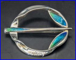 Scottish Malcolm Gray Sterling Silver And Enamel Celtic Fibula Style Brooch