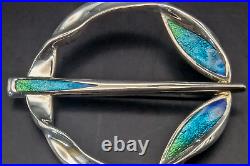 Scottish Malcolm Gray Sterling Silver And Enamel Celtic Fibula Style Brooch