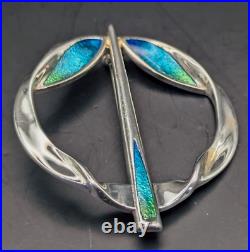 Scottish Malcolm Gray Sterling Silver And Enamel Celtic Fibula Style Brooch