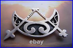 Scottish Ola Gorie Pictish Crescent & V Rod Silver Brooch Pin 1969