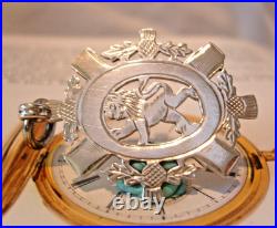 Scottish Pocket Watch Chain Fob Sterling Silver 1909 Rampant Lion & Thistle Fob