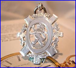 Scottish Pocket Watch Chain Fob Sterling Silver 1909 Rampant Lion & Thistle Fob