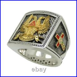 Scottish Rite 32 Degree Wings Up Masonic Knights Templar Silver 18k Gold Plated