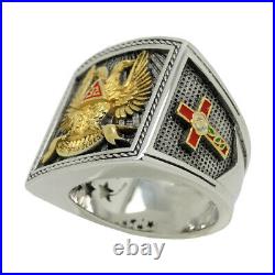 Scottish Rite 32 Degree Wings Up Masonic Knights Templar Silver 18k Gold Plated