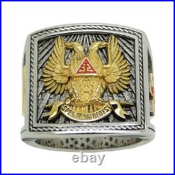 Scottish Rite 32 Degree Wings Up Masonic Knights Templar Silver 18k Gold Plated