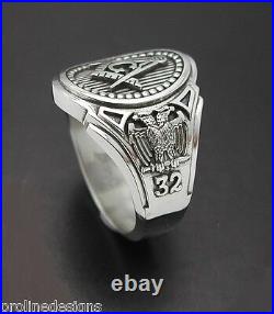 Scottish Rite 32nd Degree Double Eagle Masonic Sterling Silver Ring #025O