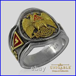 Scottish Rite Masonic Freemason Ring. 925 Silver Gold 18K Plated by UNIQABLE