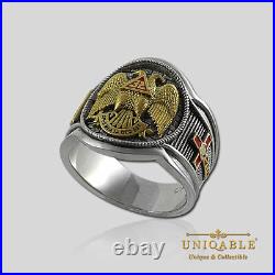 Scottish Rite Masonic Freemason Ring. 925 Silver Gold 18K Plated by UNIQABLE